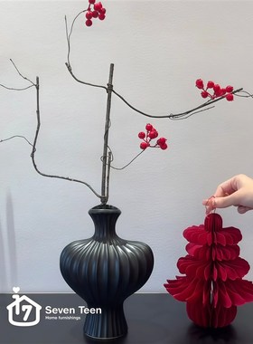 新年摆件玄关高级感陶瓷花瓶客厅桌面仿真花装饰品过年氛围感布置