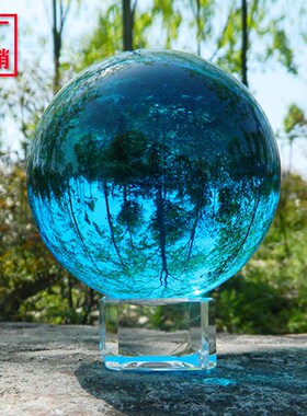 湖蓝天蓝色水晶球办公室学生书桌透明玻璃球家具摆放玄关隔断摆件