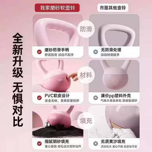 软壶铃女士健身器材家用6公斤专业减肥塑形练臀胡玲摇摆提壶哑铃 - 图2
