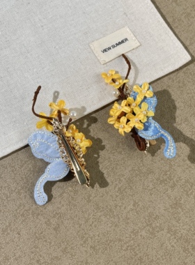 新中式古风蝴蝶桂花汉服发夹