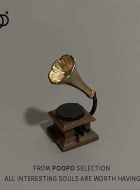 微缩模型迷你覆古留声机娃娃屋配件装饰微景观场景袖珍模型摆件