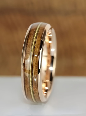 跨境爆款不锈钢戒指木头间金丝欧美小众设计感戒指指环厂家
