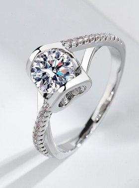 直播天使之吻银戒指心型微镶活口时尚高端莫桑石戒指女