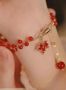 现货红色枫叶手镯女ins小众设计感新中式枫叶手链女闺蜜生日礼物