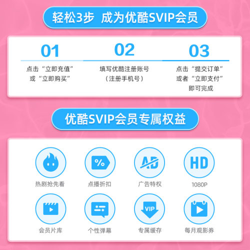 【优酷SVIP连包月卡】优酷SVIP会员电视1个月酷喵电视充值秒到账-图2