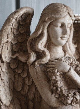 百亩美式复古做旧氧化镁花环天使花园庭院别墅户外装饰品摆件造景