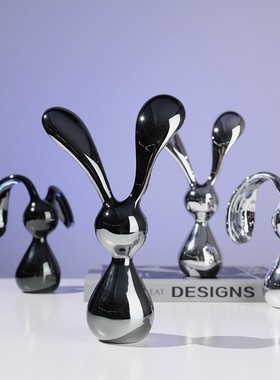 简约现代创意电镀卡通兔家居儿童房电视柜摆件样板房间软装饰品