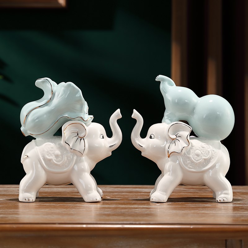 陶瓷葫芦白菜象招财摆件家居客厅电视柜酒柜办公室摆设创意工艺品 - 图1