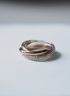 精工925银镀真金三色三环戒指设计感高级轻奢气质 大牌同款