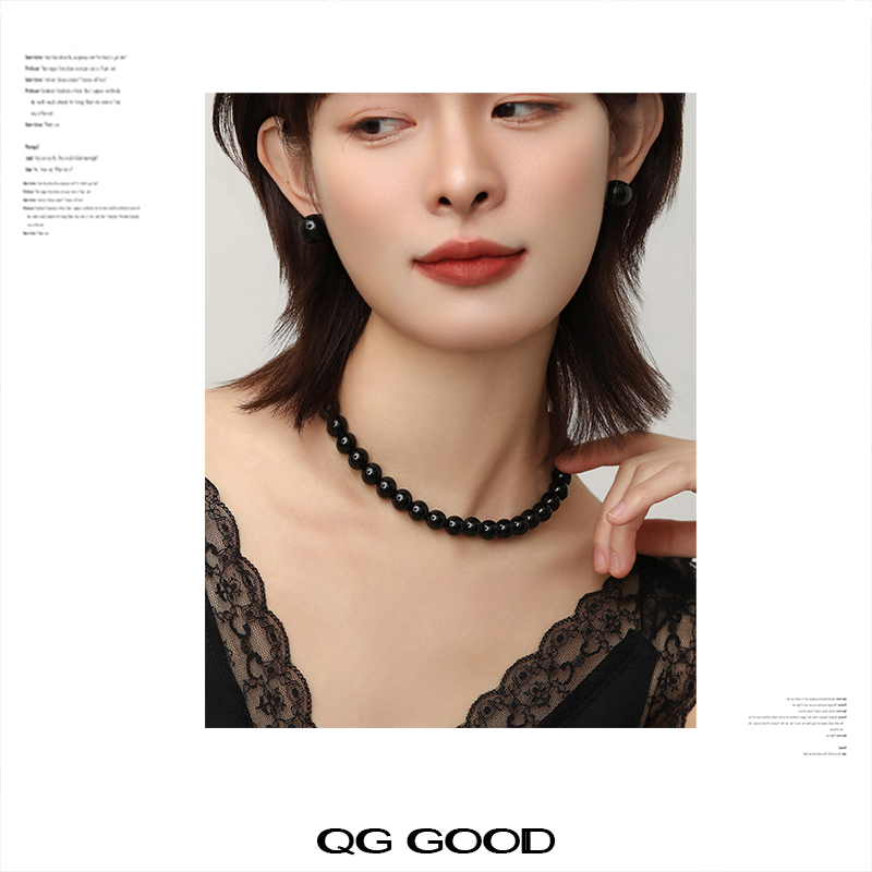 QG原创设计黑色珍珠项链女暗黑高级感串珠小众设计锁骨链送礼物 - 图1