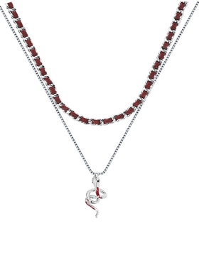 红色滴油灵蛇项链双层叠戴新款毛衣链独特个性锁骨链穿搭节日礼物