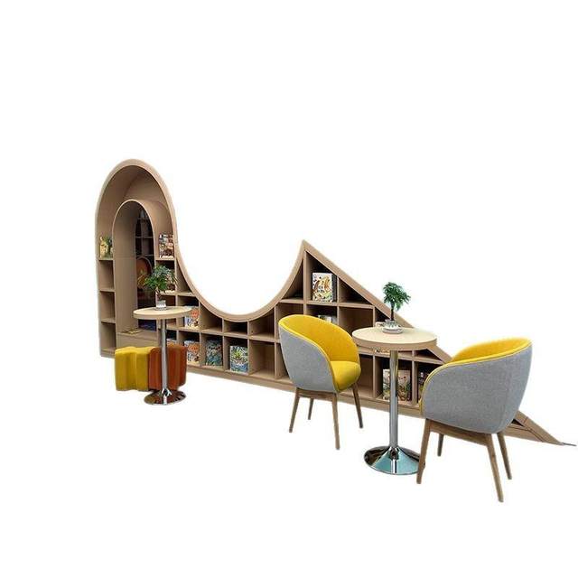 Cream log style library reading room bookshelf Simple modern bookcase with wall locker combination bookcase