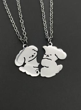 【我要抱抱】小狗项炼情侣一对闺蜜女男学生可爱酷潮百搭钛钢饰品
