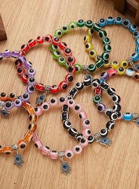 彩色土耳其蓝色眼睛手串法蒂玛之手独特恶魔之眼小众手炼配饰礼物