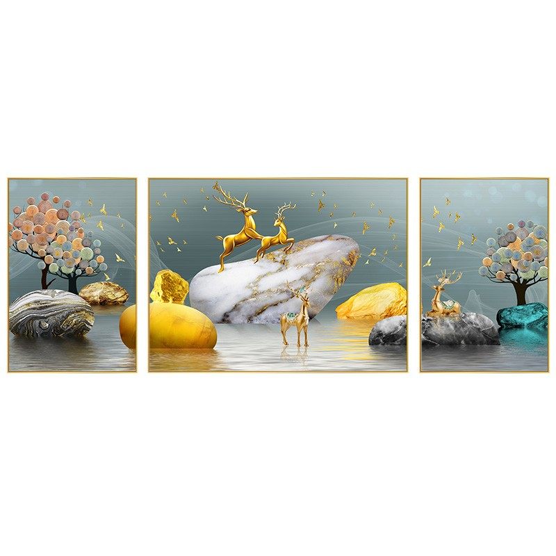 钻石画满钻客厅现代发财鹿三联画贴钻十字绣手工钻石绣0,淘宝优惠券,粉丝福利购,淘宝优惠卷