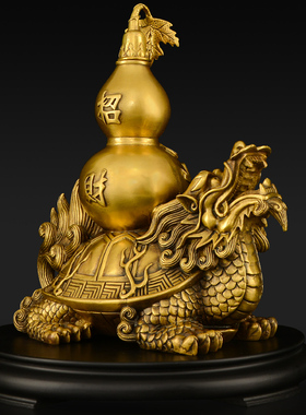 纯铜龙龟葫芦铜霸下背葫芦全黄铜龙头龟大号