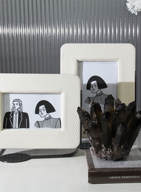 高奢华皮革金属横向竖向寸相框样板房间床头柜书架精致