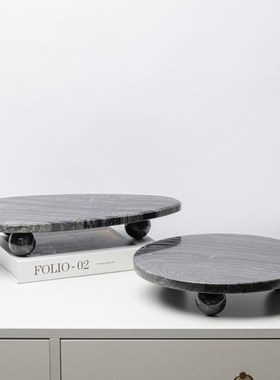 现代简约黄洞石托盘洗手台茶几收纳盘天然大理石装饰品