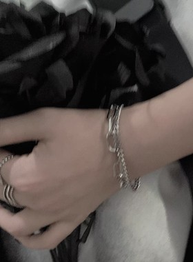 黑暗风拼接双层嘻哈中性冷淡风手链钢制链条层次日韩男女潮百搭款