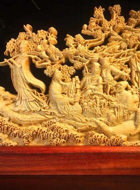 崖柏木雕八仙过海玄关中式摆件现代客厅家居古董玄关架装饰工艺品