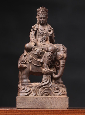 越南芽庄沉香木雕文殊普贤菩萨像实木送礼收藏供奉工艺品20厘米高
