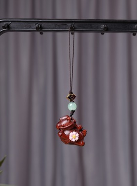 小叶紫檀木雕刻马吊坠DIY风马上有钱花挂件创意手机链配饰包包挂