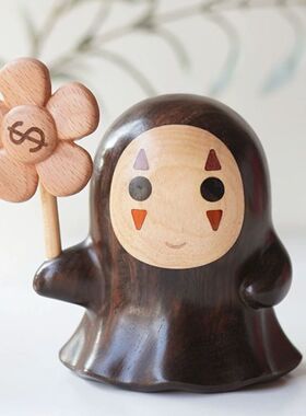 宫崎骏Q版无脸男摆件 实木 桌面装饰ins风 手里钱花