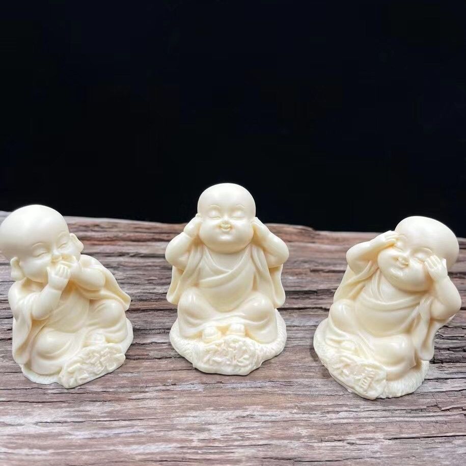 象牙果砂禅意三不小和尚创意摆件家居书房书柜桌面装饰工艺品摆设