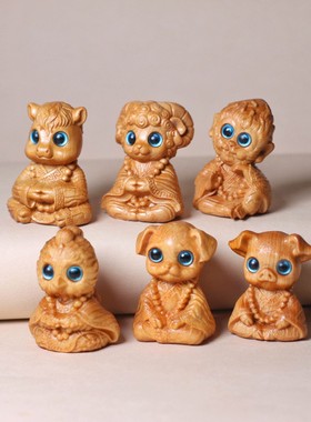 崖柏木雕蛇年大吉手把件十二生肖随身盘玩中式可爱生肖文玩摆件