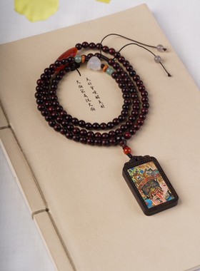 复古民族风西藏唐卡挂件紫檀木佛牌项链毛衣链扎基拉姆女神配饰