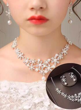 儿童珍珠项炼集女孩的耳环耳环吸引可爱的莱茵石耳环公主表演服装