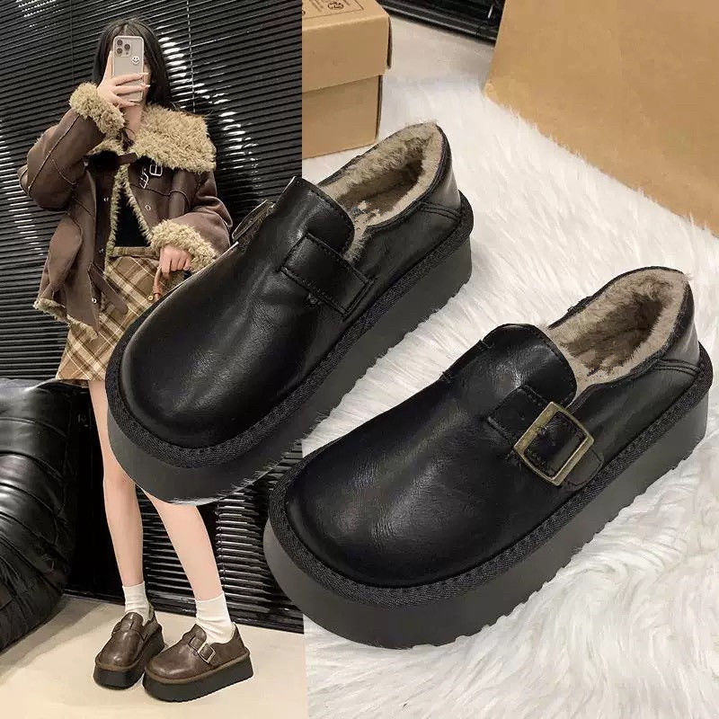 万达撤柜毛毛鞋女外穿2025年秋冬厚底勃肯鞋一脚蹬加绒保暖雪地靴,淘宝优惠券,粉丝福利购,淘宝优惠卷