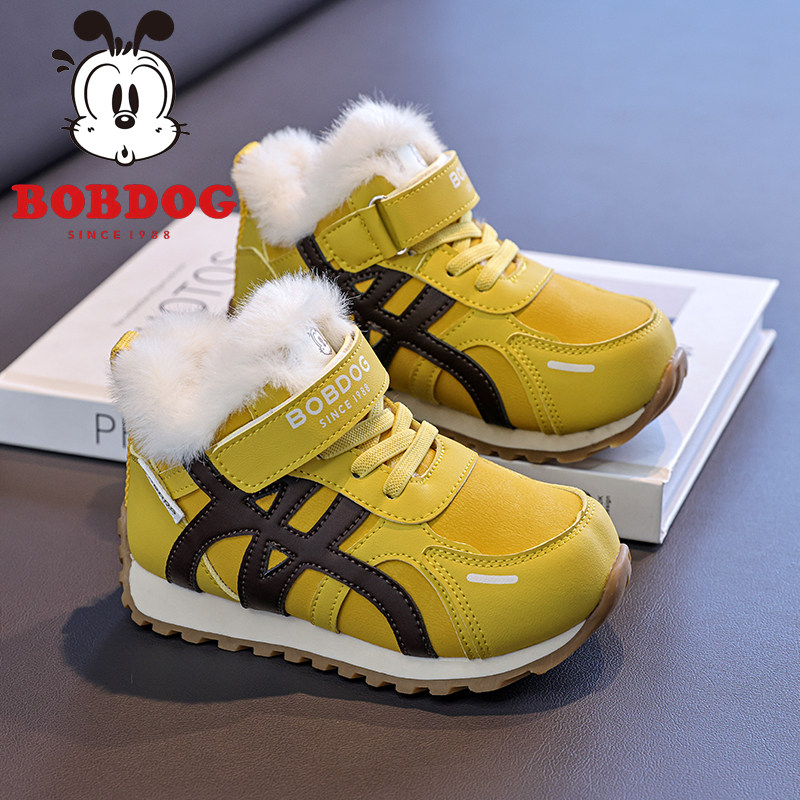 巴布豆雪地靴2025秋冬高帮男童加绒大棉皮面爆款阿甘鞋女孩百搭鞋,淘宝优惠券,粉丝福利购,淘宝优惠卷