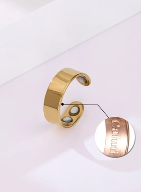 不锈钢磁石戒指刻字Calmi磁性开口指环冥想平静时尚饰品