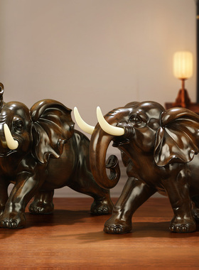 吉善缘 大象摆件一对 开业礼品客厅玄关电视酒柜办公室装饰品0833
