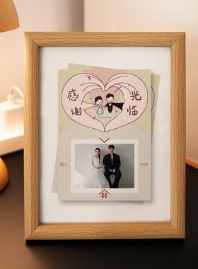 备婚婚礼感谢光临贺卡定制卡通Q版新人插画喜卡婚纱照订婚摆台礼