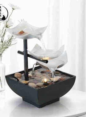 程序员桌面循环流水摆件室内小型招财客厅办公室玄关装饰品开业礼