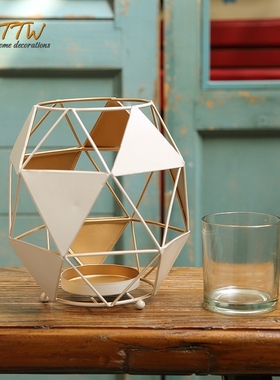 欧式铁艺艺术几何造型装饰烛台 黑色钻石款风灯工艺 经典烛台