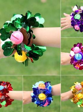 六一爱心亮片手錬铃铛 幼儿园舞蹈跳舞手环铃铛 儿童表演手腕花