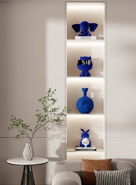 克莱因蓝色系客厅装饰电视柜酒柜高档植绒小众艺术品壁龛摆设