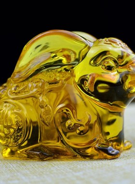 黄色水晶兔十二生肖兔生日礼物家居客厅装饰招财纳福平安汽车摆件