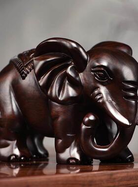 乌木雕刻大象装饰品实木雕刻大象对家庭入口办公室办公桌装饰工艺