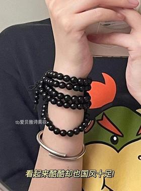 上手巨显白~黑檀木质108颗念珠手串女款手持文玩学生盘玩盘缠手链