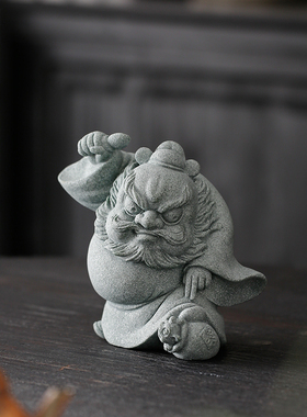 天师钟馗青砂石茶宠茶玩鱼缸造景新中式柜子装饰