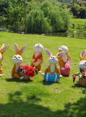 卡通兔子花盆户外摆件公园仿真动物别墅花园庭院装饰园林景观雕塑