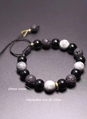 几何火山石串珠手串男时尚个性高级感ins黑色手链小众暗黑风配饰