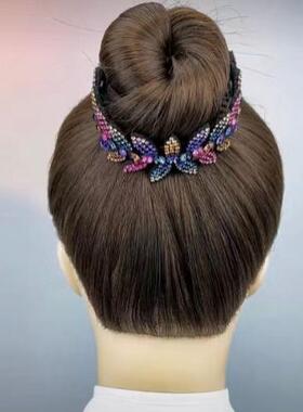 丸子头发饰树脂橄榄叶盘发器头饰女发卡职业头花扭扭夹满钻马尾扣