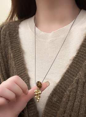 韩系ins风斑点石葡萄串流苏项链女简约百搭气质可抽拉长款毛衣链