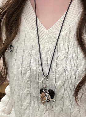 ins风爱心波点小熊吊坠项链女y2k星星吊坠长款毛衣链可拆卸包挂件