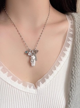 甜美爱心小熊项链新款kitty耳环